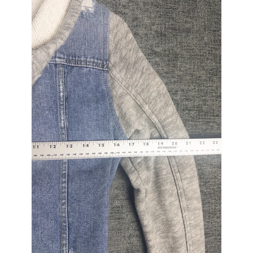 Free People Denim Jacket Womens M Blue Hooded Knit Indie Wash Casual Cotton - Picture 4 of 8